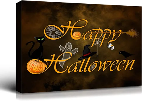 Miniatura 49 de Denozer - Pintura artística de pared de Halloween, impresión artística sobre lienzo para dormitorio, sala de estar, decoración de pared del hogar