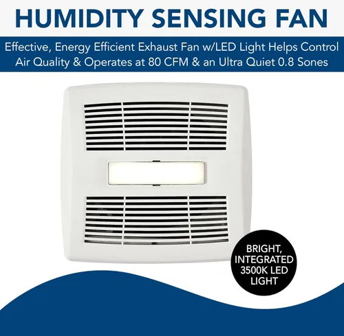 Miniatura 2 de Broan-NuTone AE80SL Invent ENERGY STAR Ventilador de detección de humedad certificado con luz LED, 80 CFM 0.8 Sones, blanco, 75 pies cuadrados