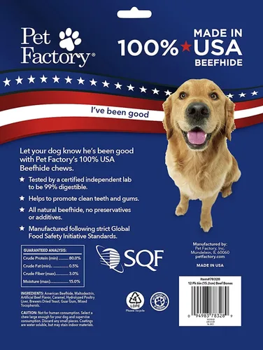 Miniatura 2 de Pet Factory Golosinas masticables para perros, 100% fabricadas en Estados Unidos, huesos anudados de 6 pulgadas, sabor a carne, 12 unidades/1 paquete