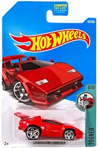 Hot Wheels 2017 Tooned Lamborghini Countach 152/365, rojo, escala 1:64, coche fundido a presión, para niños, niños, adolescentes, adultos