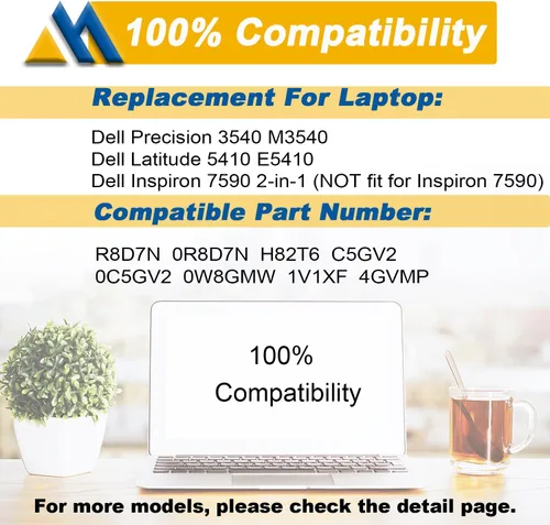 Miniatura 5 de R8D7N - Batería para portátil compatible con Dell Precision 3540 M3550 Latitude 5400 5410 5500 5510 Inspiron 7590/7591/7791 Series Notebook 2 en 1