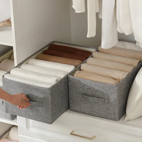 Miniatura 4 de Organizadores y almacenamiento de ropa de lino, cestas de almacenamiento grandes, lavables, organizador de ropa con asa, organizador de suéter