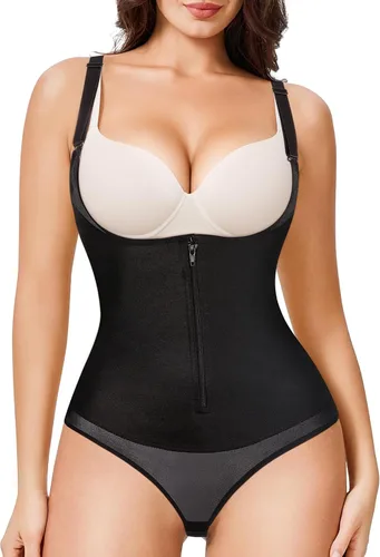 YERKOAD Fajas moldeadoras de látex para mujer, moldeador de cintura de cuerpo completo, fajas colombianas con cremallera y corsé de busto abierto