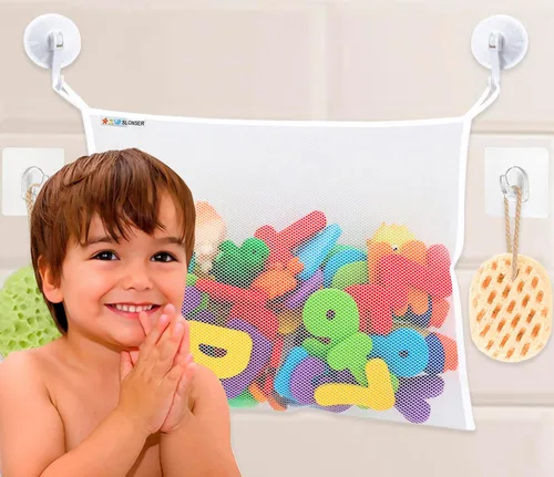 Miniatura 10 de Organizador de almacenamiento de juguetes de baño para bañera, soporte grande de malla para juguetes de baño y red de juguetes de baño, bolsa