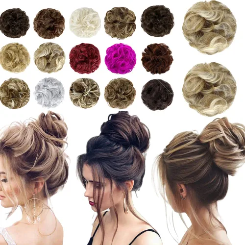 Miniatura 14 de Moño desordenado grande y desordenado, moño ondulado, rizado, coleteros gruesos, extensiones de cabello para mujeres y niñas, color marrón jengibre