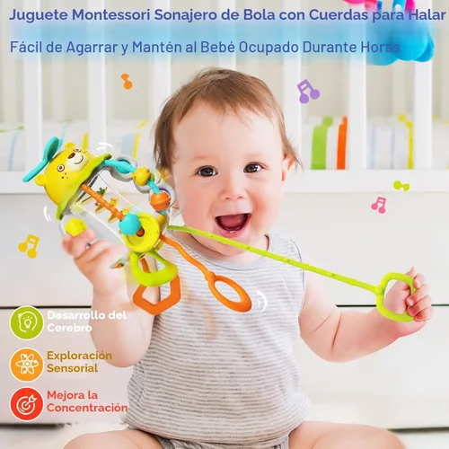 Miniatura 2 de Juguetes Montessori HOLA para niños de 1 año, juguetes para dentición con sonajero para bebés de 0-6 y 6-12 meses, juguetes sensoriales de silicona