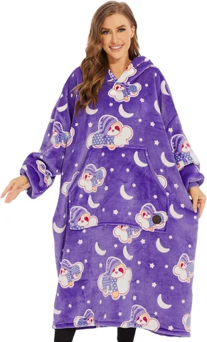 Miniatura 18 de Three Poodle - Manta con capucha portátil para niños, sudadera de sherpa de gran tamaño con capucha gigante, manta con capucha cálida y acogedora