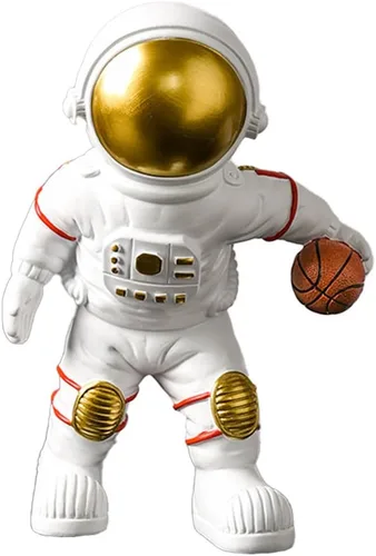 123Arts Estatua de baloncesto de astronauta, decoración de dormitorio y escritorio, decoración de astronauta de resina