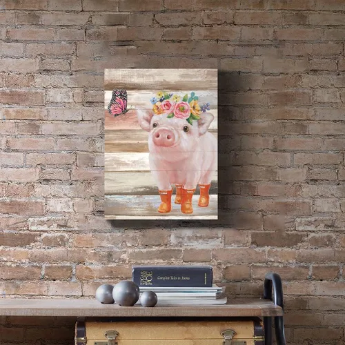 Miniatura 3 de Divertidas imágenes de cerdito y cerdo mariposa rosa, arte de pared, decoración de pared de granja, lienzo de animales de granja, mural