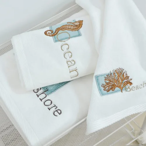 Miniatura 5 de LIlianna Starfish and Seashell - Juego de toallas de 3 piezas 100% algodón 1 toalla de baño, 1 toalla de mano, 1 toalla para la cara Supersuave
