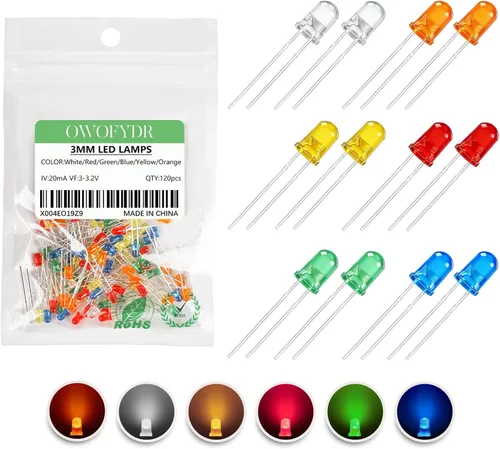 Miniatura 38 de 100 lámpara LED de diodo de luz blanca cálida de 5mm (Lente Transparente Redonda DC 3V 20mA) Bombilla de iluminación, componente electrónico, luz