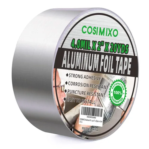 Cinta adhesiva de papel aluminio plateado COSIMIXO 4.0 mil x 2 pulgadas x 20 yardas, resistente, sellado y parcheado de alta temperatura, perfecta