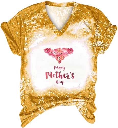 Miniatura 5 de Women's Happy Mother's Day Letter Print Shirts Flower Graphic Blouses Top Casual Tie Dye Casual Fashion Basic Tee Tops