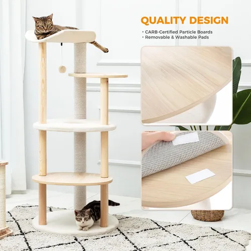 Miniatura 4 de PETEPELA Torre de Árbol de Gato de Madera para Gatos de Interior, Árbol de Escalada de Gato de 5 Niveles, Casa de Juego para Gatos con Postes