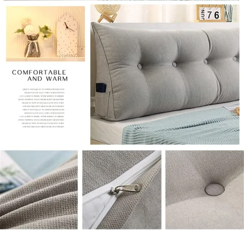 Miniatura 2 de Cojín grande triangular para cabecero, suave para cabecero, cojín para sofá cama, soporte de posicionamiento, almohada de lectura de cuña, gris