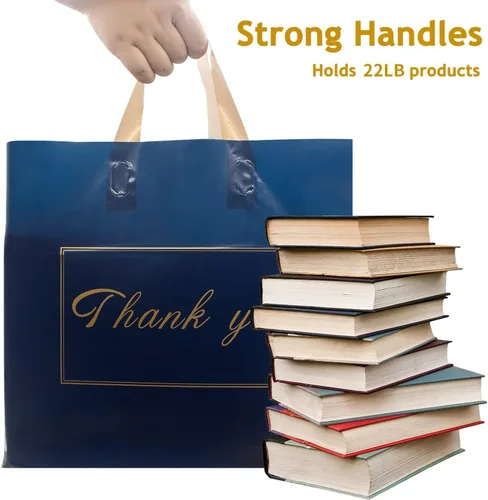 Miniatura 5 de WAKAKO Paquete de 60 bolsas de plástico de agradecimiento para tiendas minoristas de pequeñas empresas de 14 x 16 pulgadas con asa, color azul