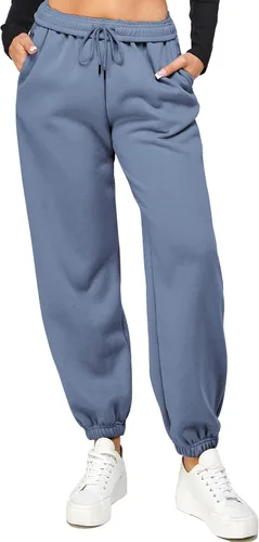 IUUI Pantalones deportivos casuales de forro polar holgados para mujer, pantalones deportivos plegables de cintura alta, pantalones deportivos