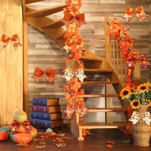 Miniatura 7 de Whaline 6 rollos de cinta de 30 yardas de otoño con borde de alambre de Acción de Gracias de otoño, naranja, a cuadros, calabaza, hojas de arce