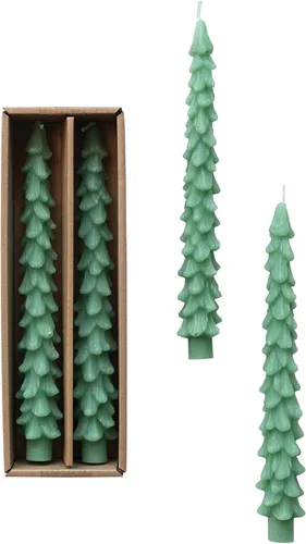 Miniatura 11 de Creative Co-Op Velas cónicas en forma de árbol sin perfume, color beige ponche de huevo, juego de 2 en caja Ponche de huevo beige