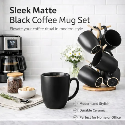 Miniatura 7 de AmorArc Juego de 6 tazas de café de 16 onzas, tazas de café grandes de cerámica para hombre, mujer, papá, mamá, tazas de café modernas con asa