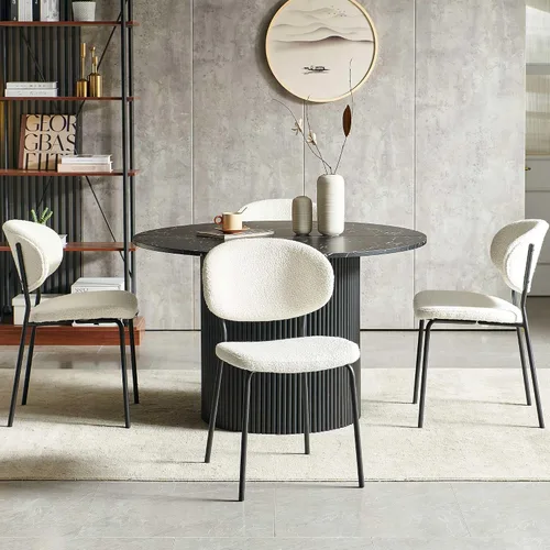 Miniatura 4 de NORDICANA Juego de mesa de comedor de 5 piezas, juego de comedor de 47 pulgadas para 4, mesa de cocina redonda y sillas de comedor beige, juego