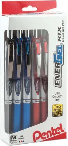 Pentel EnerGel RTX RT (BL77PC12M1) Pluma de gel líquido, con punta metálica media, de 0.7 milímetros, con tinta surtida. Caja de 12 unidades, con