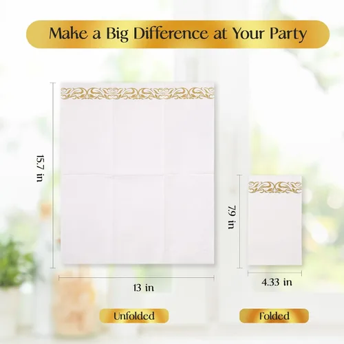 Miniatura 3 de Vplus Paquete de 400 servilletas de papel desechables de 3 capas de alta calidad, servilletas de cena desechables suaves y absorbentes, perfectas