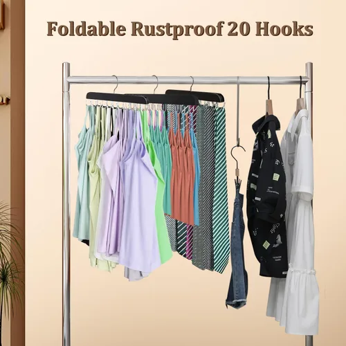Miniatura 5 de Percha sin mangas mejorada, perchas para sujetadores, de madera resistente, rotación de 360°, antideslizante, 20 ganchos de metal plegables