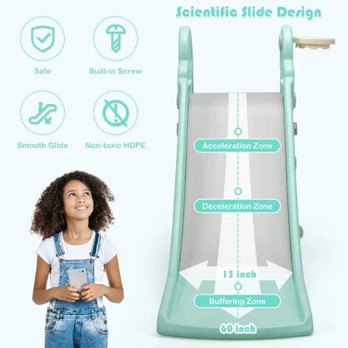 Miniatura 3 de Baby Joy Slide para niños, juego grande para escalador de juegos con pendiente de deslizamiento extralarga, aro de baloncesto y bola, regalo ideal