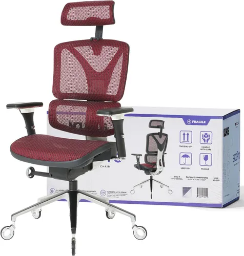 Miniatura 8 de Nouhaus Silla ergonómica de oficina con respaldo lumbar de aleación de aluminio, respaldo alto, silla de escritorio de computadora con reposacabezas
