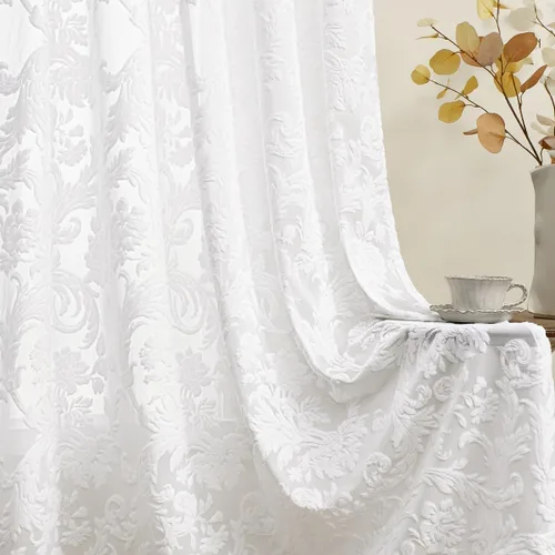 Miniatura 10 de Cortinas traslúcidas blancas bordadas florales de 63 pulgadas, cortinas de gasa con bolsillo para barra para sala de estar, dormitorio, paneles
