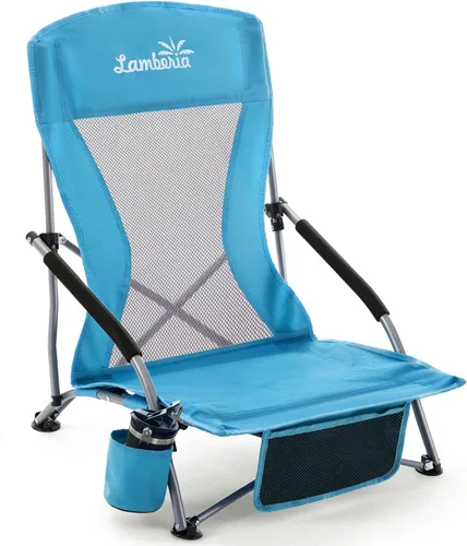 Miniatura 28 de Lamberia Silla de playa plegable para adultos, paquete de 2, sillas de playa bajas portátiles con capacidad de 300 libras, silla de camping ligera