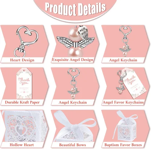 Miniatura 3 de OurWarm 48 regalos de baby shower, incluyendo bonitos llaveros de ángel, cajas de regalo y tarjetas de agradecimiento para regalos de bautismo