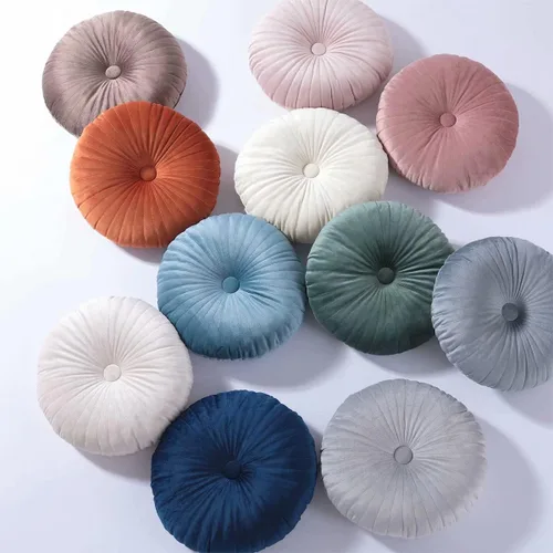 Miniatura 5 de HLOVME Cojín Redondo para Sofá de Terciopelo Cojín Decorativo Pequeño Color Sólido para Sala de Estar Cama Suelo 13.7", Beige