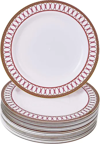 Miniatura 7 de Silver Spoons Juego de vajilla desechable Platos de plástico resistente Elegante aspecto fino de porcelana Incluye: 20 platos llanos, 20