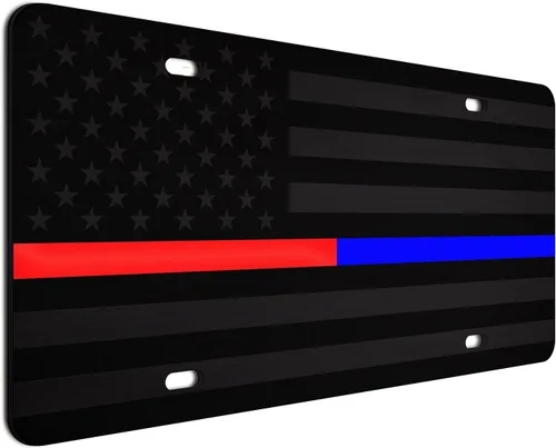 Miniatura 62 de JASS GRAPHIX Placa de matrícula personalizada con la bandera estadounidense de línea amarilla, homenaje personalizado a despachadores y operadores