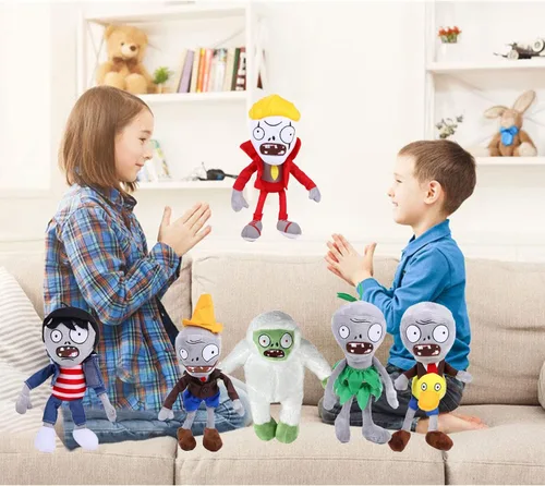 Miniatura 6 de JHESAO Juego de 6 piezas de peluche de plantas y zombis, falda verde de zombies, juguete de cabeza de cono zombi, 1 2 muñecos zombi de pato suave