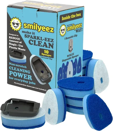 Miniatura 10 de Smilyeez Recambio de esponja punteada azul sin plástico para Scotch-Brite's Dishwand Recambio de 10 unidades con adaptador