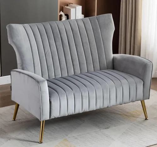 Miniatura 12 de Silla decorativa curvada copetuda con patas de metal doradas de terciopelo tapizado con brazo tapizado para club, ocio, silla moderna para sala
