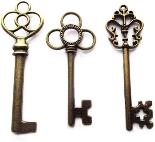Miniatura 12 de Aokbean Juego mixto de 30 llaves de esqueleto grandes en bronce antiguo, juego de 30 llaves Oro rosa