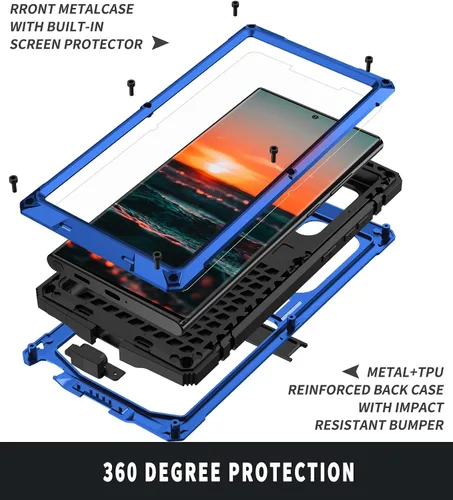 Miniatura 4 de Simicoo Funda militar compatible con Samsung S23 Ultra Metal con protector de pantalla de soporte, protección de cámara, resistente, a prueba de Azul