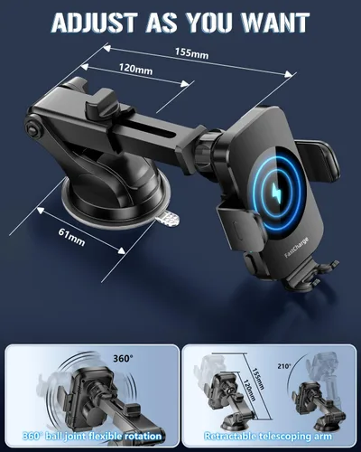 Miniatura 6 de Cargador inalámbrico para automóvil, soporte de teléfono de carga rápida 3 en 1, soporte de teléfono, sujeción automática, accesorios de automóvil