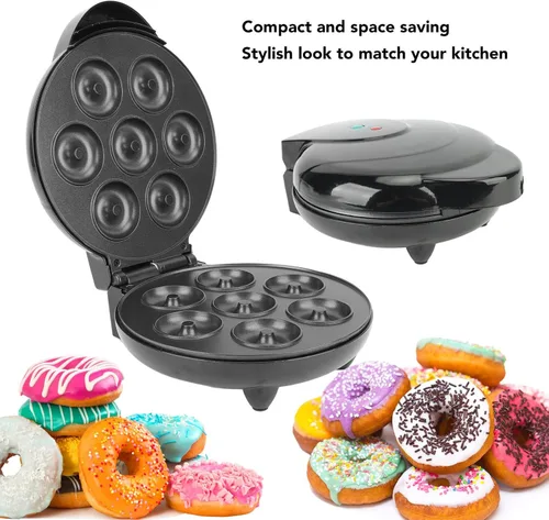 Miniatura 3 de Máquina para hacer donas, mini máquina de donas de 1000 W de doble cara con superficie antiadherente para desayunos, aperitivos, postres y más, hace