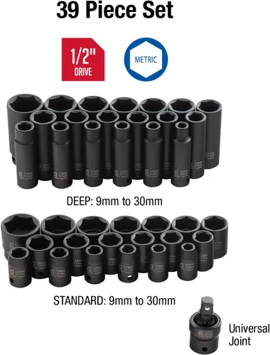 Miniatura 3 de SUNEX TOOLS 2669, Juego de dados de impacto Drive Master de 1/2 pulgada, 39 piezas, 0.354 in-1.181 in, estándar/profundo, acero Cr-Mo, diseño
