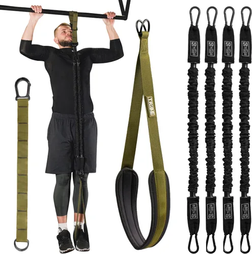 Miniatura 10 de Pull Up Assistance Bands - 4 Heavy Duty Pull Up Bands with Adjustable Strap and Foot Rest - Stackable Pull Up Assist Band Set for Pull Up Bar