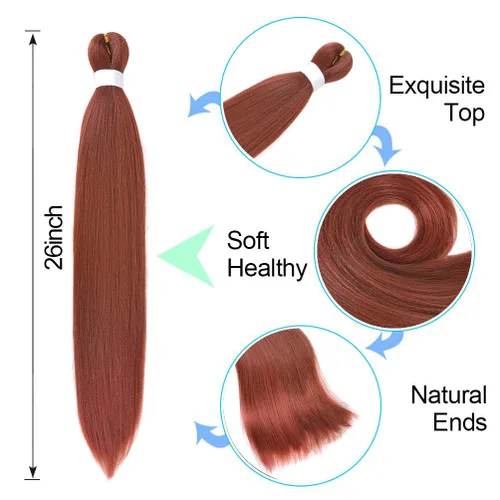 Miniatura 4 de Paquete de 8 extensiones de cabello preestirado para trenzar de 26 pulgadas, 3.53 oz/paquete, extensiones preestiradas de alta calidad, ajuste N.º
