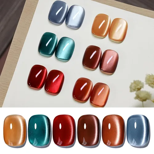Miniatura 26 de Born Pretty Esmalte de uñas de gel de ojo de gato magnético, esmalte de gel pastel lechoso magnético azul pastel verde púrpura rosa nude plateado