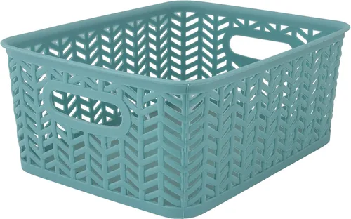 Miniatura 7 de Simplify Paquete de 3 cestas de almacenamiento pequeñas en espiga, dimensiones: 10 x 8 x 4 pulgadas, diseño de espiga, peso ligero, ideal para baño