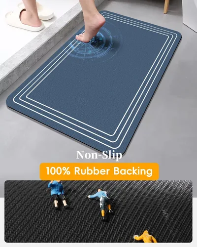 Miniatura 4 de Tapete de baño antideslizante, de 17 x 28 pulgadas, delgado, de secado rápido, absorbente, lavable, para suelo de baño, ducha, fregadero, uso Azul