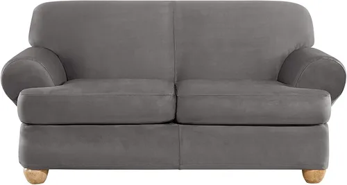 Miniatura 40 de SURE FIT funda para silla con alas y cojín en T de gamuza suave, de una pieza, ajuste relajado, poliéster, lavable a máquina, color chocolate